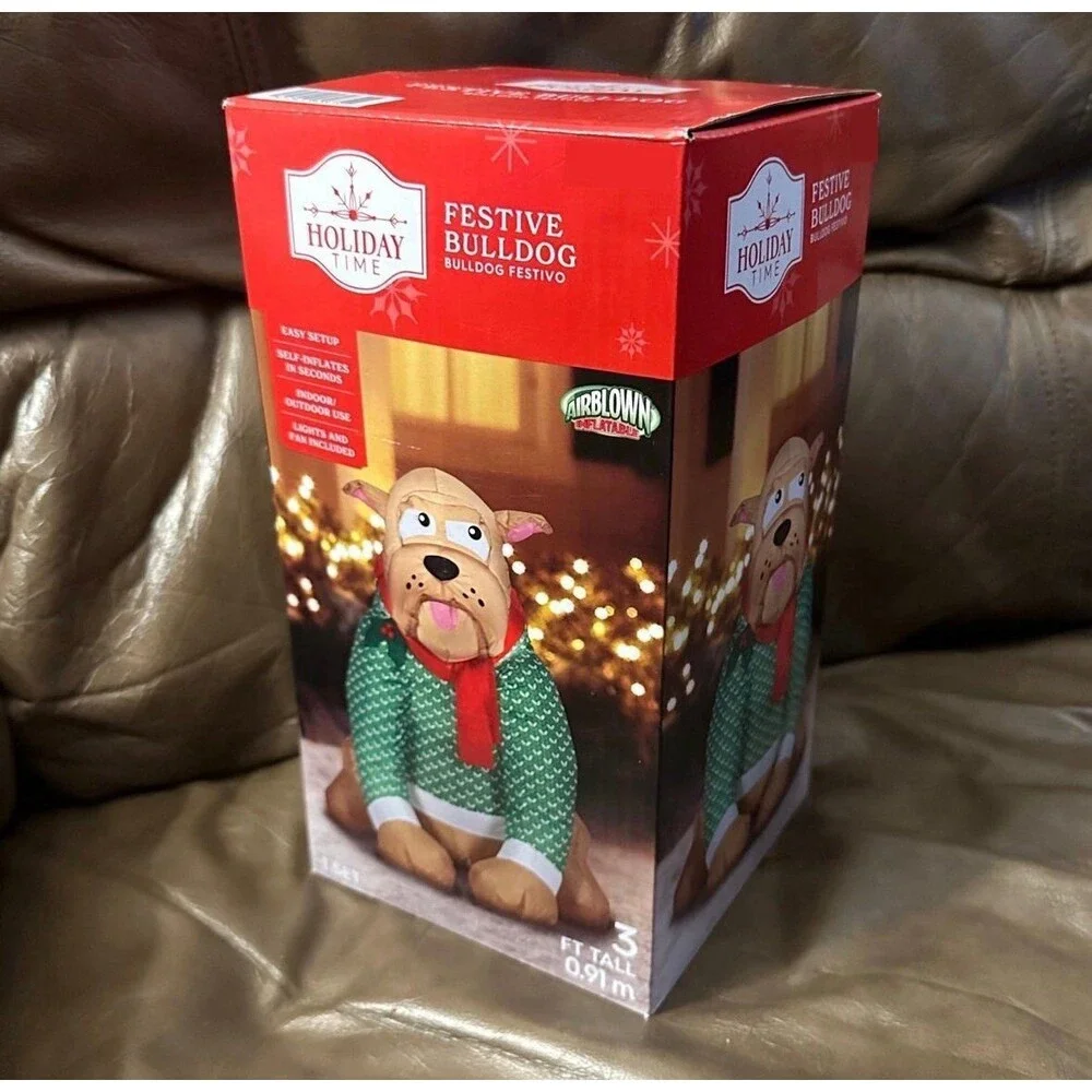 3ft Festive Holiday English Bulldog Airblown Inflatable
